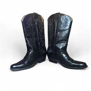FRAYERI Black Leather Western Cowboy Boots Embroidered No Size See Measurements